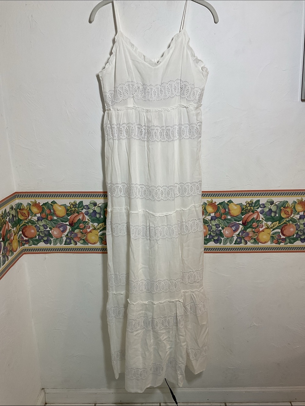 Jessica Simpson White Eyelet Lace Tiered Maxi Dress Size XL NWT Boho Cottagecore